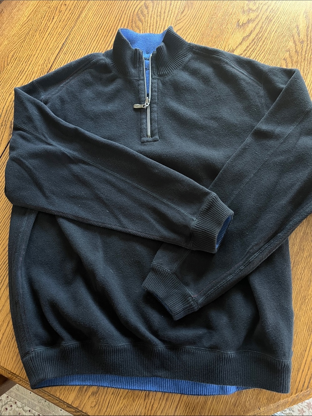 Tommy Bahama Black Half-Zip Cotton Sweater with Blue Trim